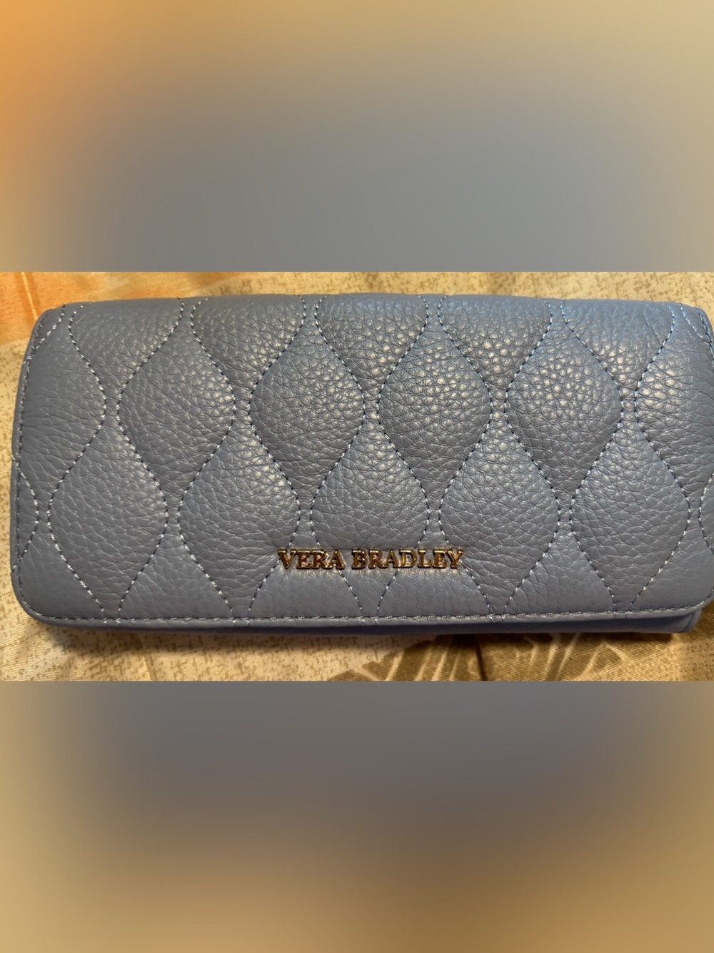 Vera Bradley Quilted Wallet in Powder Blue with Gold Logo
